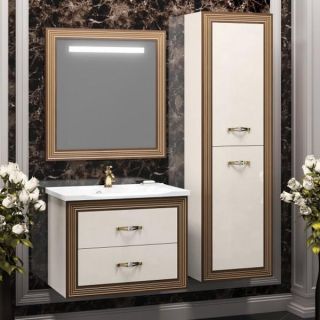 Шкаф-колонна Opadiris Карат 50 Z0000003939 подвесной Белый с золотой патиной